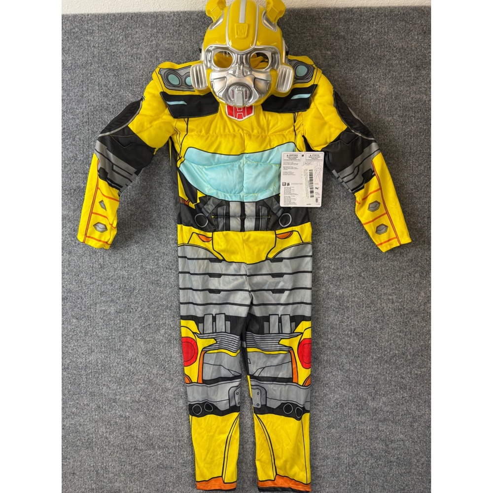 Transformers Bumblebee Deluxe Muscle Halloween Costume Mask Kids Size Small 4-6